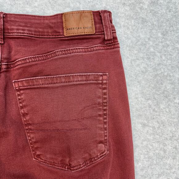 American Eagle Mom Jeans Women's 4 Long Maroon Stretch Skinny Slim Fit Mid Rise - Picture 3 of 10